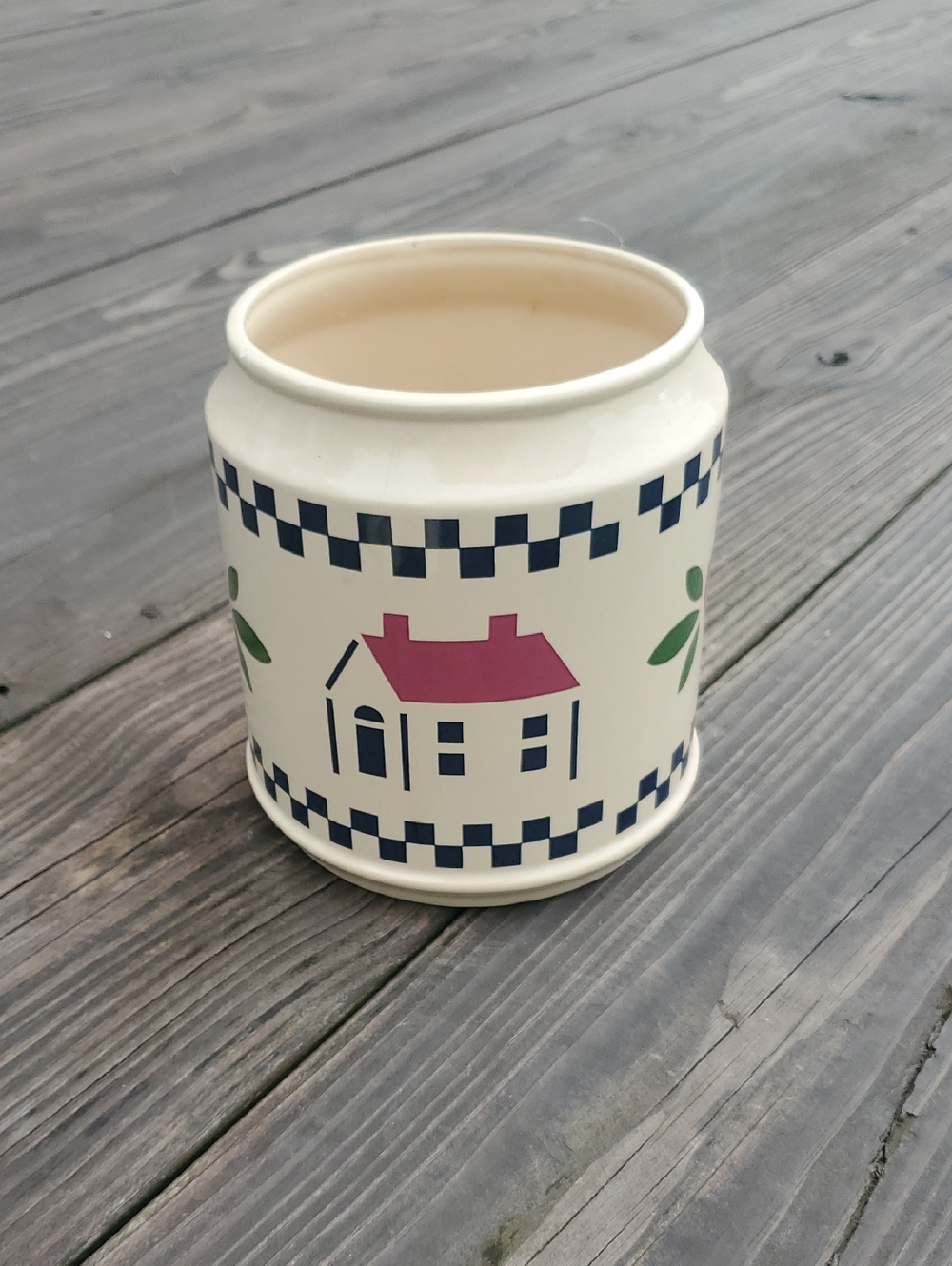 Ceramic Cottage Pattern Utensil Holder - Cream with Navy & Rose